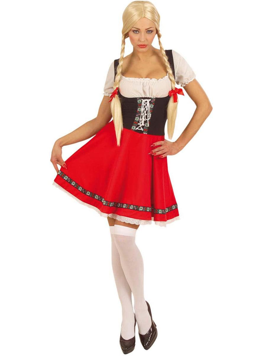 Oktoberfest Kostyme til Dame i Rødt & Hvit