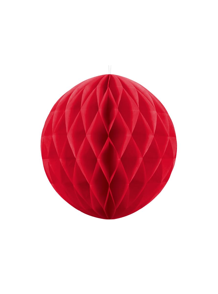 Honingraat papieren bol in rood van 20 cm