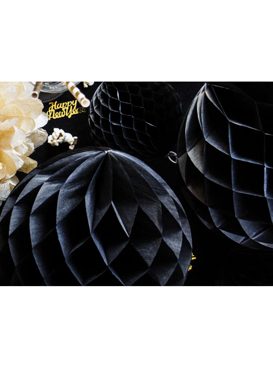Honeycomb paper sphere in black measuring 20 cm