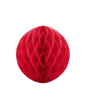 Honeycomb paper sphere in red measuring 40 cm