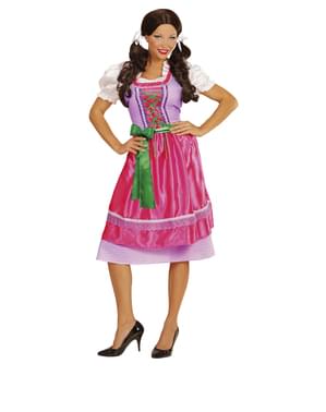 Costum cu dirndl roz cu verde pentru femeie