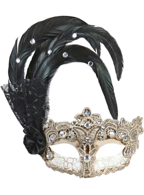 Masker Gran Gala met strass en veren voor vrouw