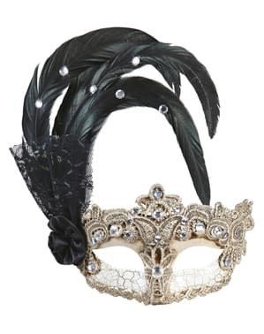 Máscara de Grande Gala com penas e Strass para mulher