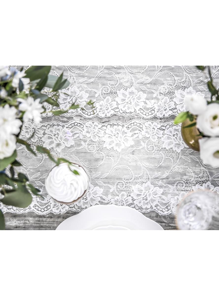 Dantelă decorativă albă de 18 cm pentru masă
