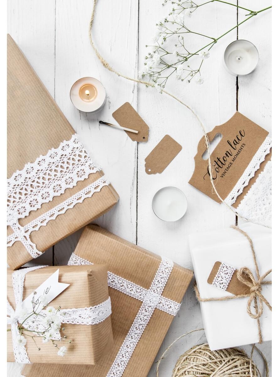 Zestaw 3 biała wstążka koronkowa 2 szerokości - Natural Wedding