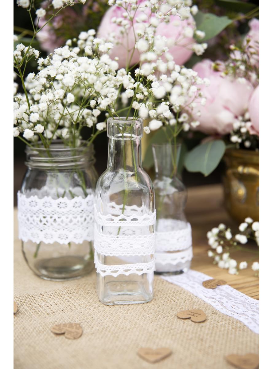 3 benzi de dantelă albă de 2 mărimi pentru decorarea sticlelor - Natural Wedding