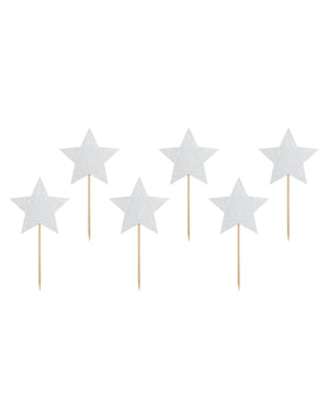 6 palitos decorativos de estrela prateadas - Unicorn Collection