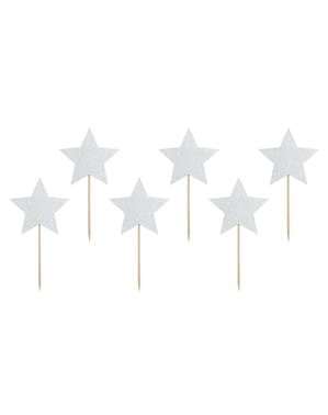 6 dekorationspinnar med silverfärgade stjärnor - Unicorn Collection