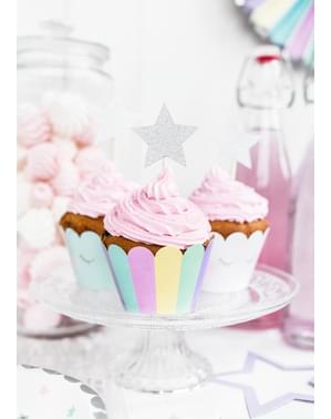 6 bețișoare decorative cu stele argintii - Unicorn Collection