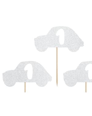 Set 6 "1" Pilihan Makanan Silver Car - Blue 1st Birthday