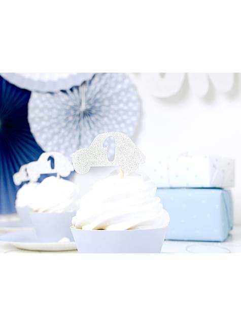 6 клечки за хапки със сребриста звезда „1“ – Blue 1st Birthday