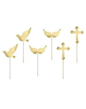 6 bețișoare decorative cu forme variate Comuniune aurii - First Communion