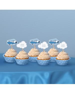 6 dekorationspinnar med flygplan och moln - Little Plane