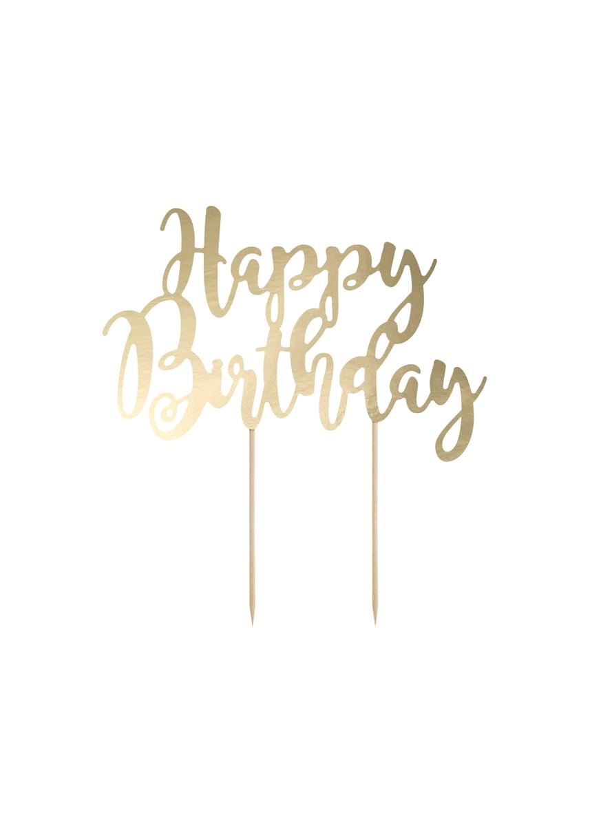Златиста украса за торта „Happy Birthday“ – Black & White