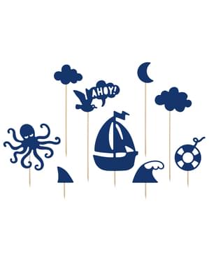 9 Çeşitli Deniz Dekoratif Picks Seti, Mavi - Ahoy!