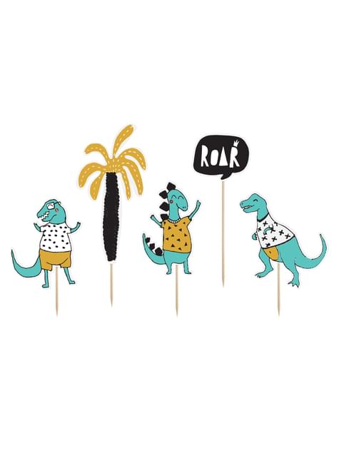 Set 5 různých napichovacích dekorací na dort ve tvaru dinosaura - Dinosaur Party