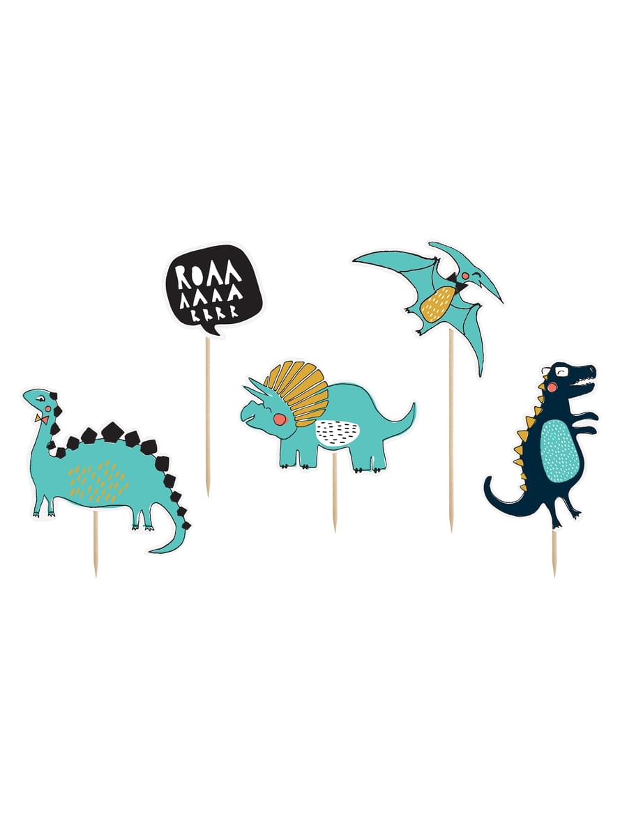 Sett med 5 Dinosaur Kaketopper - Dinosaur Party