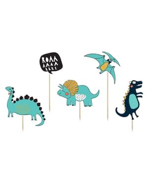 5 Dinosaur Cake Toppers'i - Dinosaur Party'i komplekt