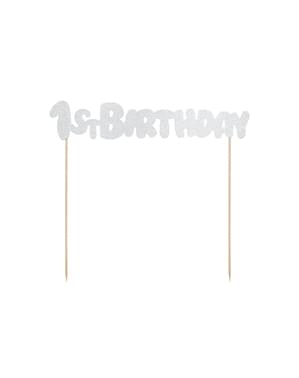 "1 जन्मदिन" केक सजावट सफेद में - ब्लू 1 जन्मदिन