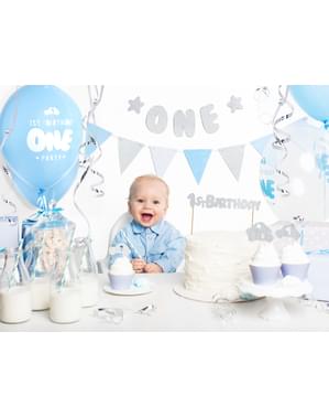 Dekorasi kue "1st Birthday" berwarna putih - Biru 1st Birthday