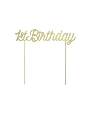 „Prvi rođendan” torta ukras u zlatu - Pink prvi rođendan