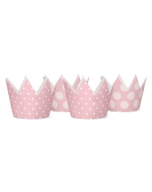 Set 4 Topi Pesta Crown dengan Pink Dots - Pink 1st Birthday