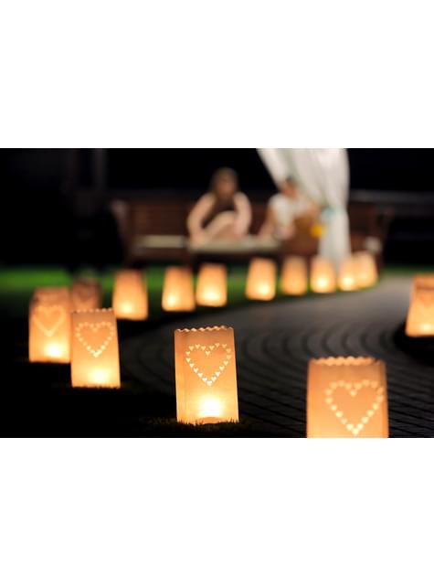 Sæt med 10 Stearinlysposer med Die-Cut Hjerter
