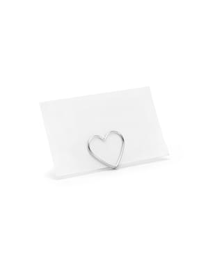 Set 10 stříbrných držáků na vizitky ve tvaru srdce