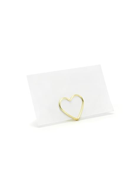 Sett med 10 Gull Hjerteformet Plasseringskort Holdere - Gull Wedding