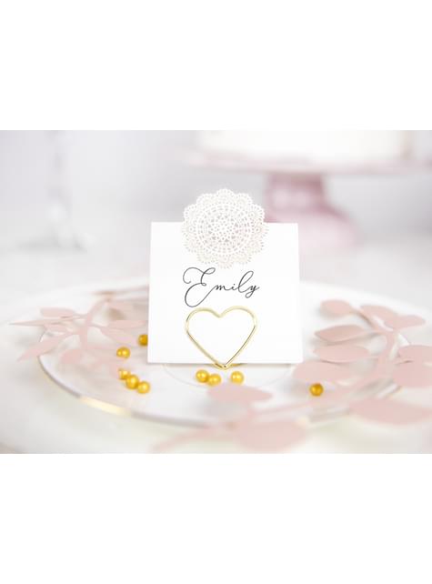 Sett med 10 Gull Hjerteformet Plasseringskort Holdere - Gull Wedding