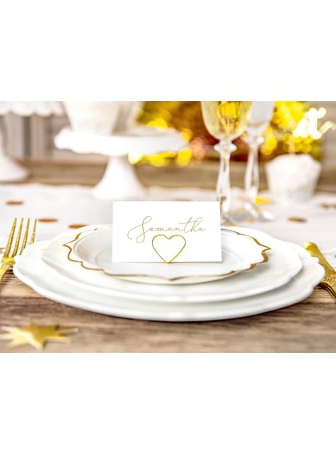 Sett med 10 Gull Hjerteformet Plasseringskort Holdere - Gull Wedding