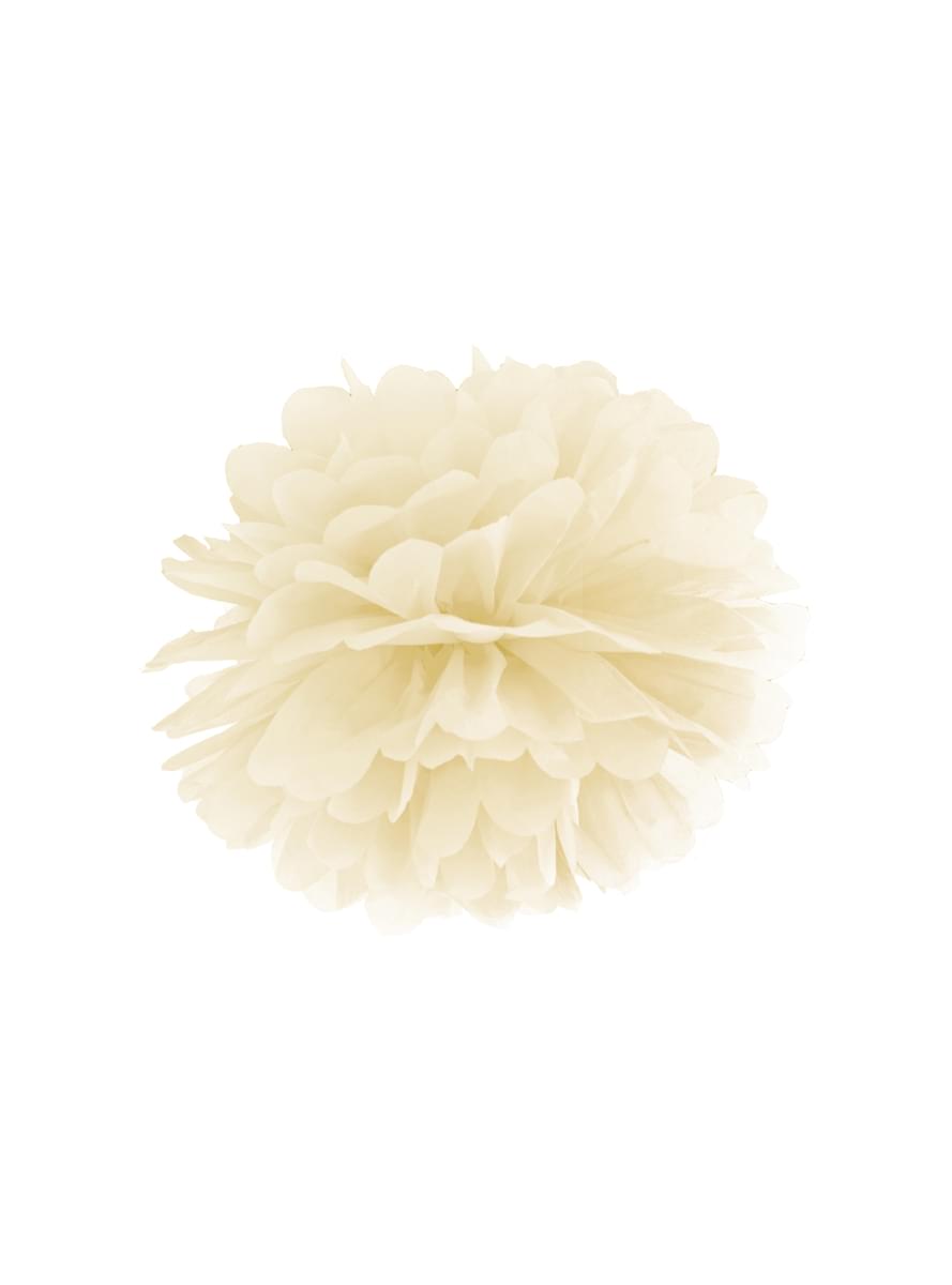 Dekorativ papir pom-pom i beige, der måler 35 cm