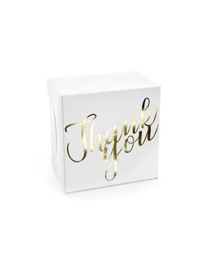 Set 10, Kotak Kue "Terima Kasih", Putih dengan Teks Emas - Pernikahan Putih & Emas