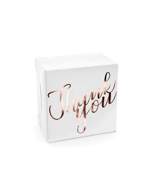 Set 10, Kotak Kue "Terima Kasih", Putih dengan Teks Rose Gold - Tropical Wedding