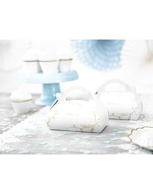 Набор из 10 коробок для торта "Thank You", белого цвета с золотыми ветвями и надписью - White & Gold Wedding