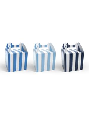 Set 6 Favour Boxes dengan Stripes, Shades of Blue - Little Plane