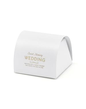 10'lu "Sweet Memory Wedding" Hediye Paketleri, Altın Metinli Beyaz - Altın ve Beyaz