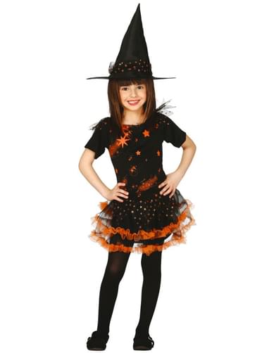 Fato de bruxa com estrelas para menina