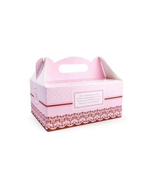 10 pudełek na ciasto różowe z nadrukiem i napisem – First Communion