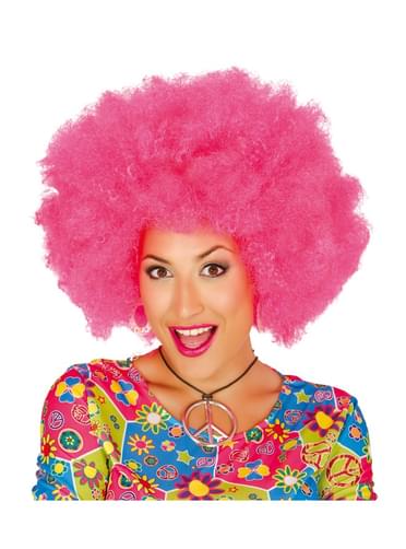 Peruca afro cor-de-rosa para mulher