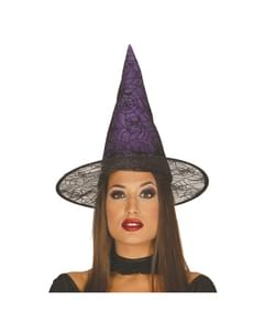 Chapéu de bruxa lilás para mulher