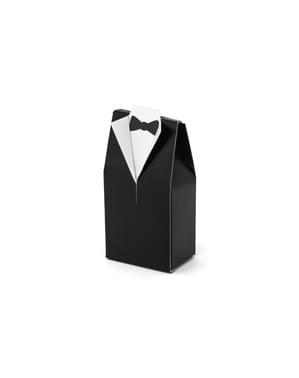 Set de 10 cajas de regalo blancas y negras con silueta traje