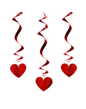 Set 3 spiral gantung berwarna merah dengan hati - Hari Valentine