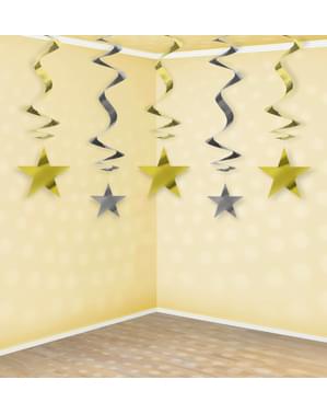 5 espirais douradas e prateadas com estrelas de pendurar - New Year & Carnival
