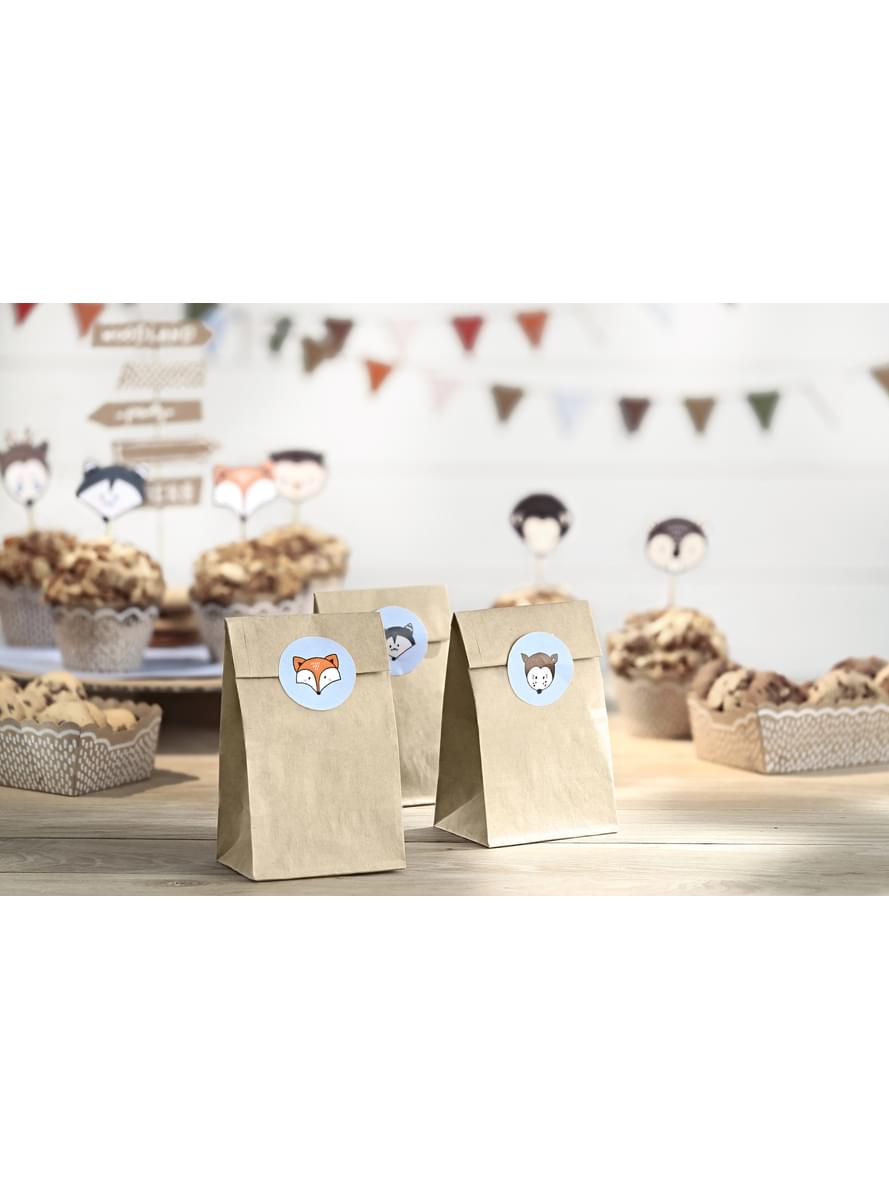 6 Kraft Paper Treat táskák, matricákkal - Woodland