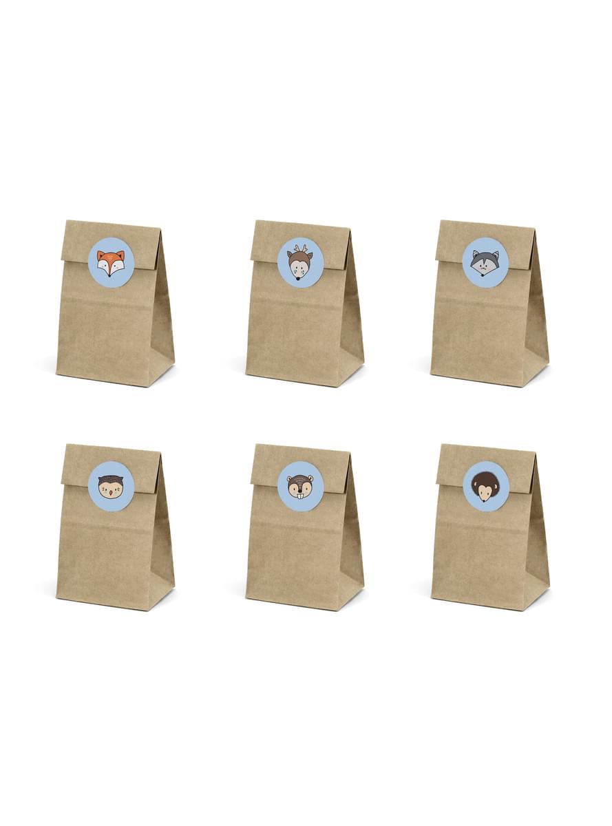 6 Kraft Paper Treat táskák, matricákkal - Woodland