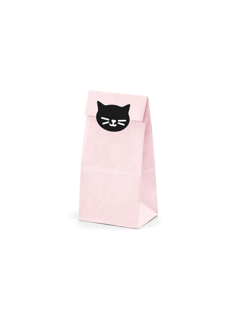 6 sachets roses en papier avec stickers chats - Meow Party
