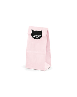 6 pungi roz de hârtie cu abțibilduri cu pisici - Meow Party