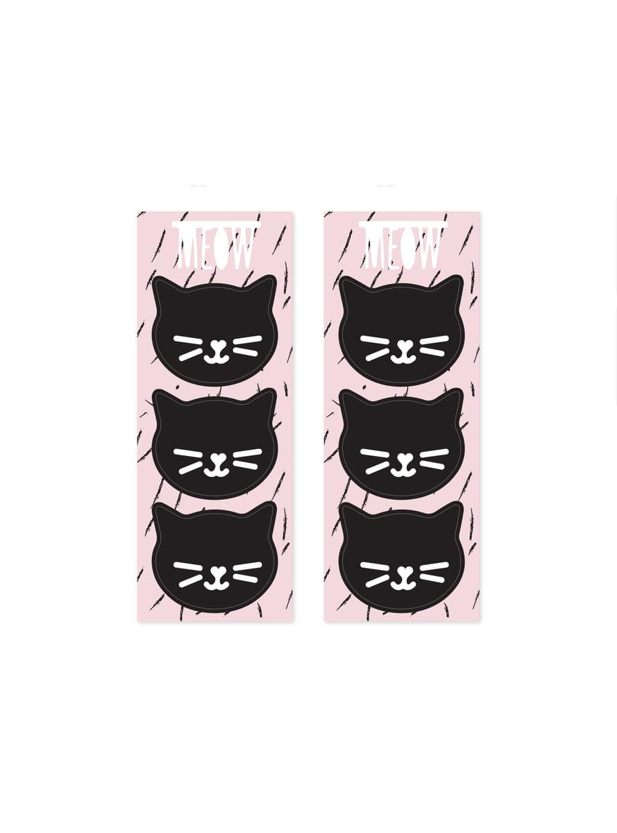 6 Pink papierové tašky s mačkou samolepky - Meow Party