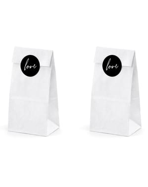 Set 6 Kantong Kertas Putih dengan Stiker "Cinta"